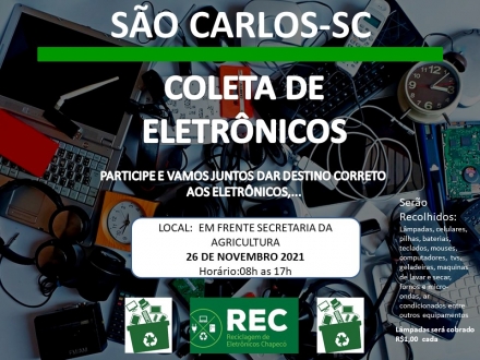 REC - Reciclagem Eletrônica de Chapecó Hoje foi o dia D  São Carlos  participar da Campanha REC de Recolhimento de residuos eletrônicos. Agradecemos aos nossos parceiros Prefeitura Municipal de São Carlos, CDL...